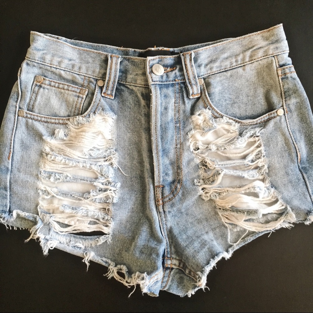 Mink Pink Distressed High Rise Slasher Denim Short